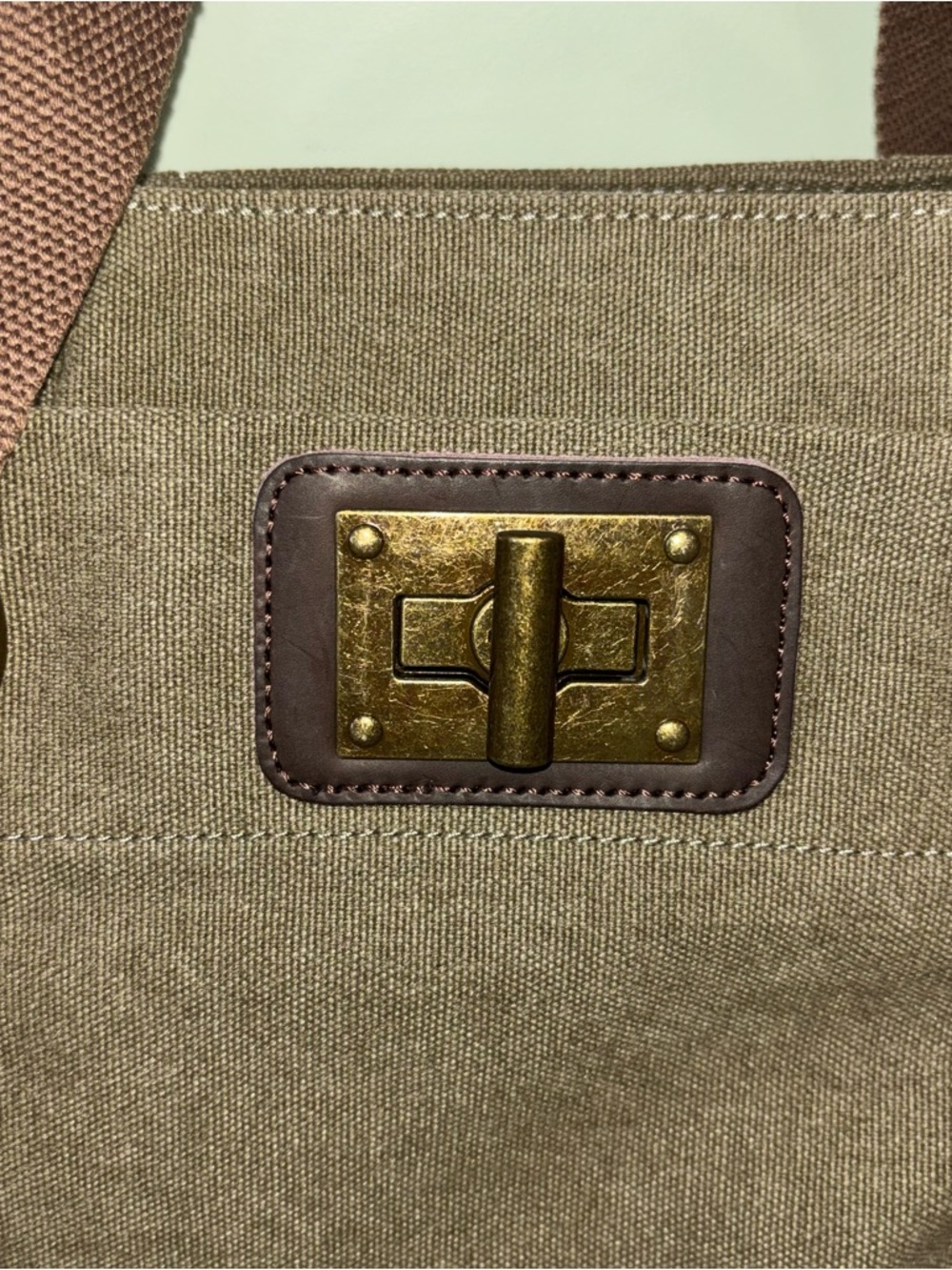 ZEDE Paris Pont Des Arts Mini Olive Canvas Leather Bag Tote W Crossbody Strap - Picture 3 of 15